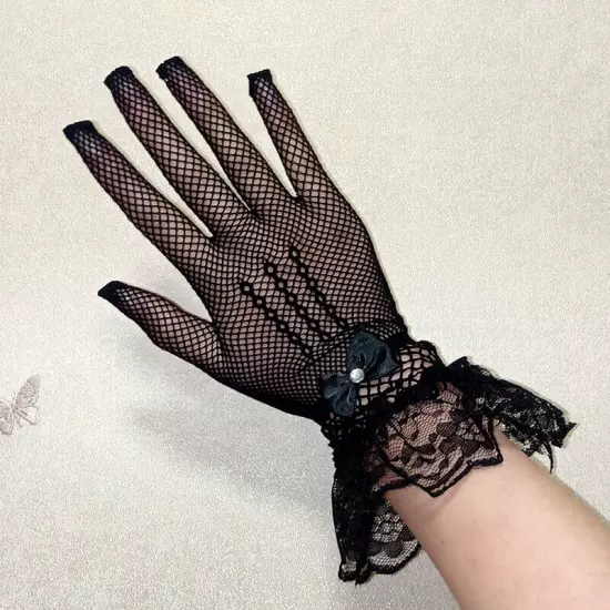 Women Summer UV-Proof Driving Mesh Fishnet Lace Mittens Full Finger Gloves