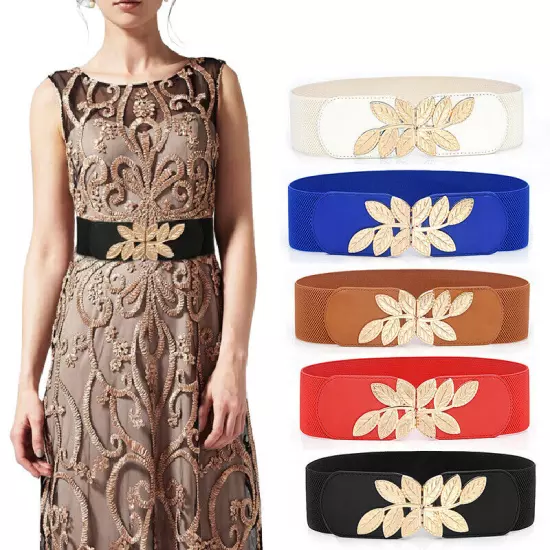 Women Ladies Elastic Stretch Dress Belt Wraps Buckle Waistband Wide Waist Band