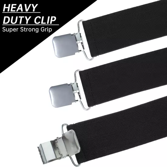 2inch Men's Heavy Duty Suspenders with Strong Clips Adjustable X-back for Work J