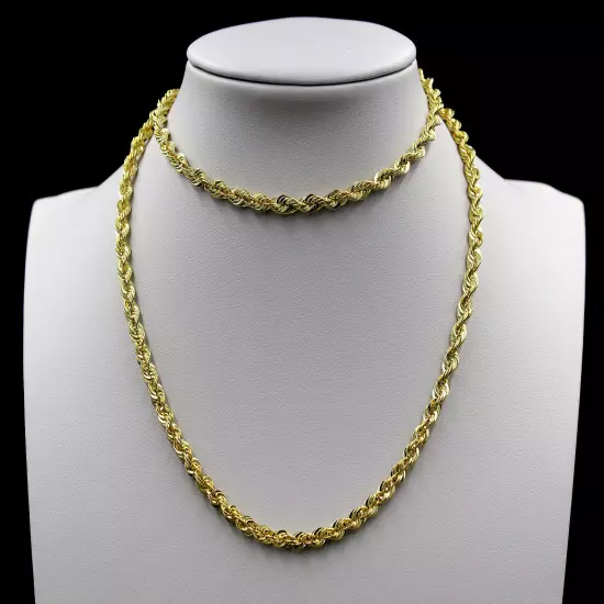 Real 10K Yellow Gold 2mm-6mm Diamond Cut Rope Chain Bracelet Necklace 16"- 30"