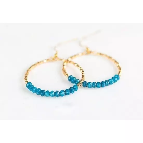 Blue Apatite Sparkly Gold Hoop Earrings dangle party earrings vacation jewelry