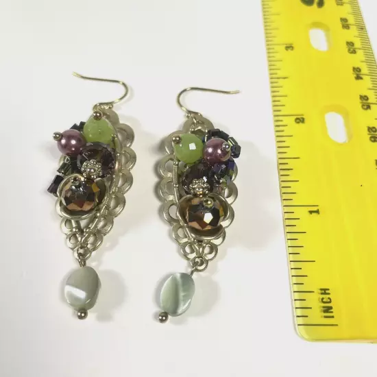 Funky Fun Boho dangle bronze earrings beaded clusters French hook