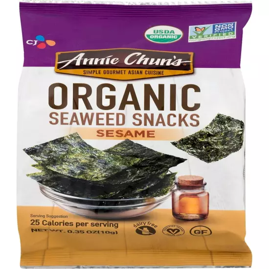 Annie Chun'S Organic Seaweed Snacks, Sesame, Organic, Non GMO, Vegan, Gluten ...