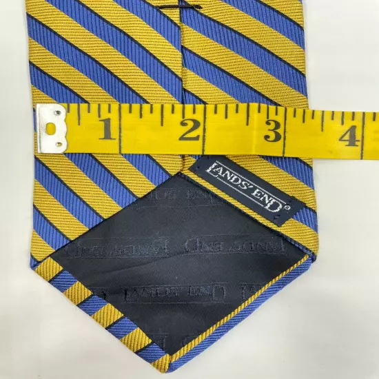 Lands' End Yellow Blue Regimental Striped Repp Silk Tie 3.2" x 59"