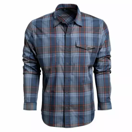 VORTEX Men's Trail Call Tech Flannel Blue Grey Long Sleeve Shirt (221-39-BGR)