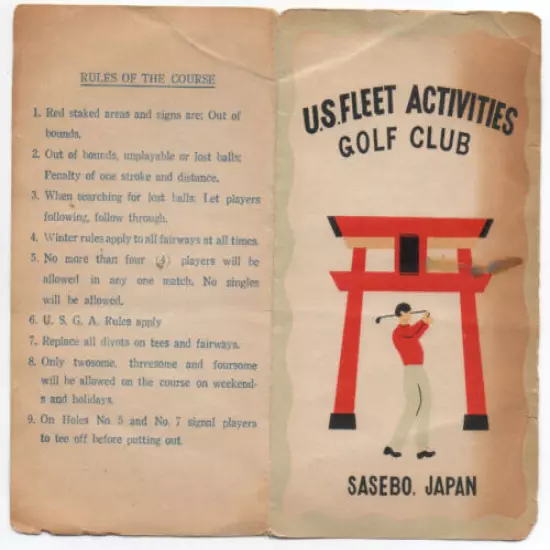 1940s Golf Score Card US Fleet Activities Sasebo Japan