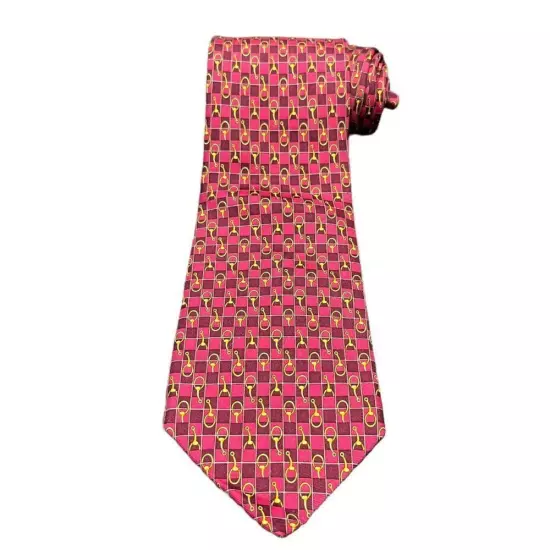 Brooks Brothers Makers Silk Tie Red Gold Horse bit Straps Men Necktie