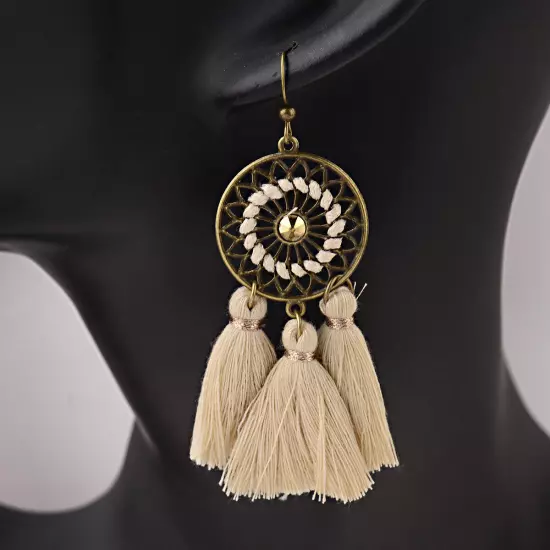 Fashion Women Bohemian Earrings Long Tassel Fringe Drop Dangle Ear Stud Jewelry