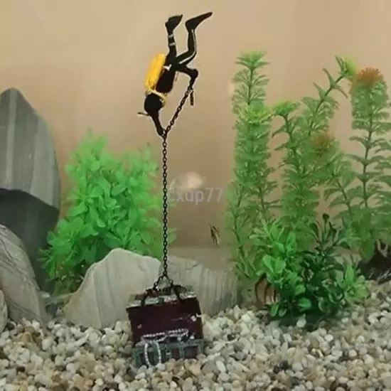 Frogman Treasure Diver Decor Action Air Aquarium Ornament Fish Tank Decoration