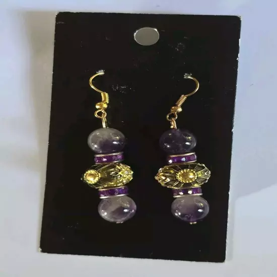 ARTESAN DESIGN ORIGINAL AMETHYST CATS EYE RHINESTONE CHARM SWING EARRINGS