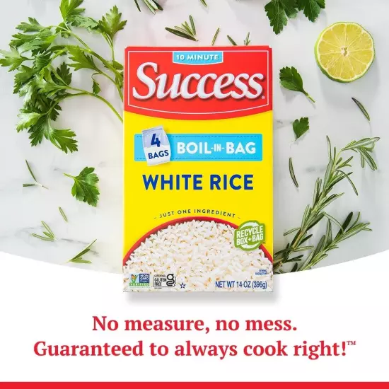 Success Boil-In-Bag Rice, White Rice, Quick and Easy Rice Meals, 14-Ounce, 4 bag