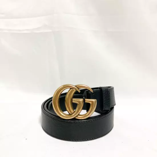 GUCCI GG Marmont Belt Leather Gold Black