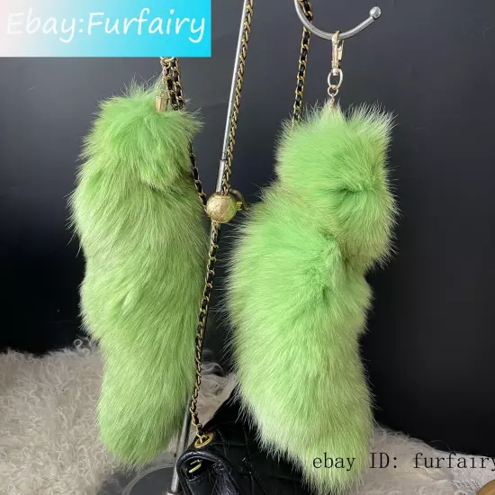 2/5/10 wholesale Dyed Color Real Blue Fox Tail Fur Keyring Pendant Cosplay Toy