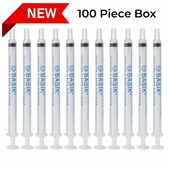 1cc | 1ml Silicone O-ring Slip Tip Feeding Reusable Syringe W Caps 100 / Box