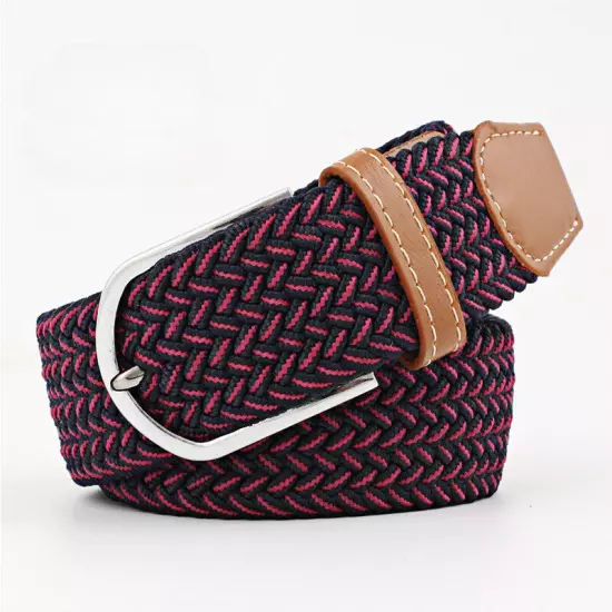 Mens Ladies Belts Canvas Webbing Braided Leather U Buckle Elastic Woven Stretch