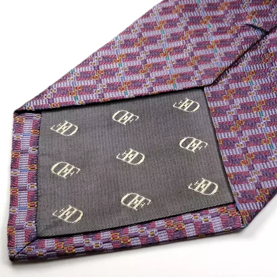 DANIEL DE FASSON Handmade 100% Silk Tie Men's Purple Burgundy Blue Necktie NEW