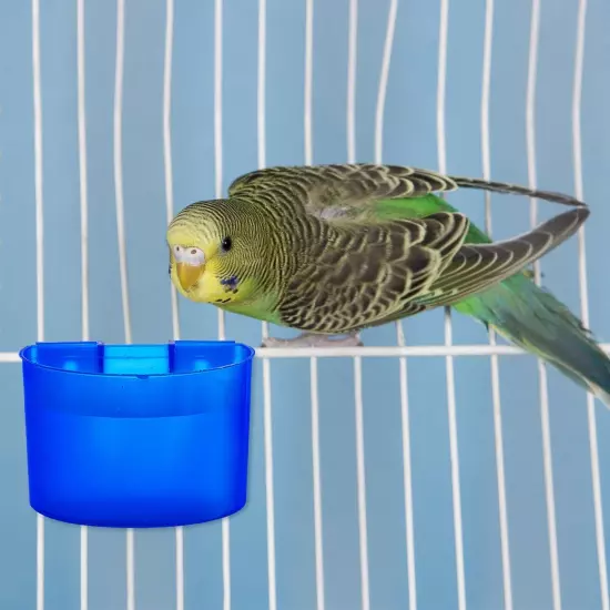 30 Pcs Blue Cage Feeders Birds Cage Cups Plastic Hanging Feeding Cups Seed Bowl