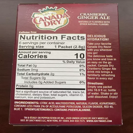 Canada Dry Cranberry Ginger Ale on the Go Singles Drink Mix Free Shipping