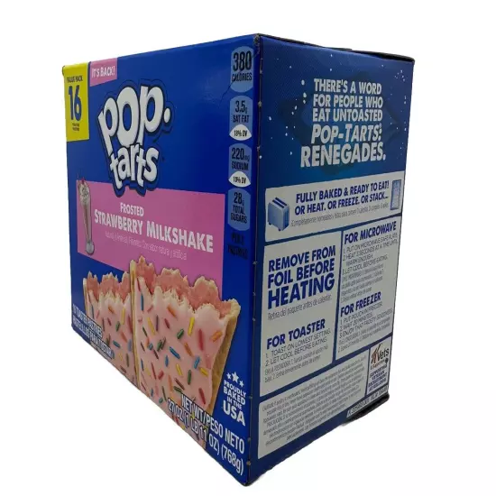 POP TARTS | FROSTED STRAWBERRY MILKSHAKE FLAVOR | 16 CT | 27 OZ BOX |