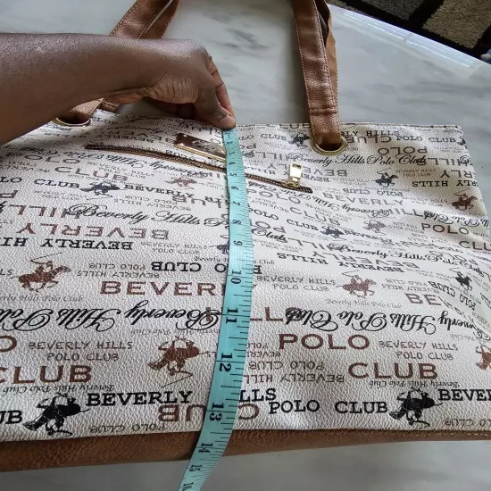 Beverly Hills Polo Club Womens Tote Bag Sz L Beige Monogram Dual Handle Luxury 