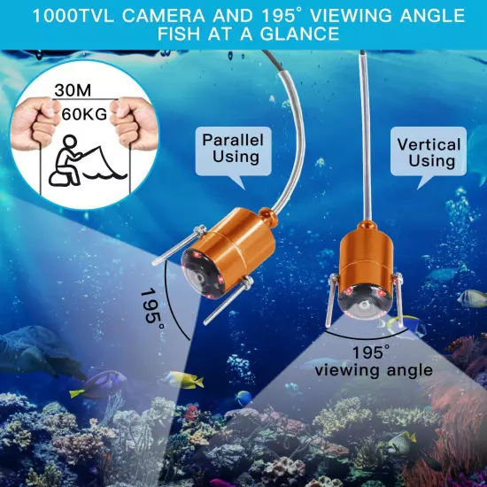 4.3" HD 195° Wide Angle Infrared Night Vision 1000TVL Underwater Fishing Camera