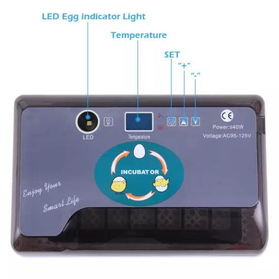 12 Eggs Auto Incubator Digital Poultry Hatcher Auto Turning LED Lamp Pet Home