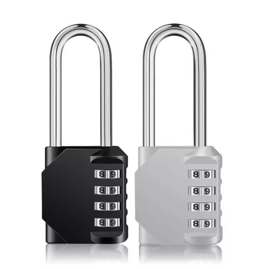 Long Shackle Combination Lock, 4 Digit Resettable Waterproof Padlock for Scho...