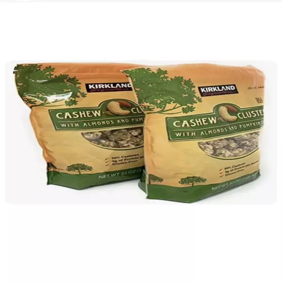 2 Packs Kirkland Signature Cashew Clusters 32 oz Each Pack