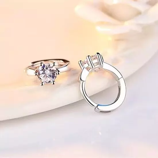 925 Silver Crystal Huggie Earrings For Womens Jewelry Accessories Wedding Bridal