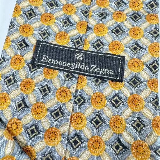 Ermenegildo Zegna Neck Tie Men Blue Yellow Floral Silk Made in Italy