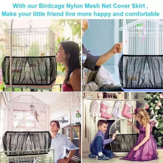 2PCS Nylon Pet Bird Cage Cover Seed Catcher Shell Skirt Guard Mesh Net Mesh Tid