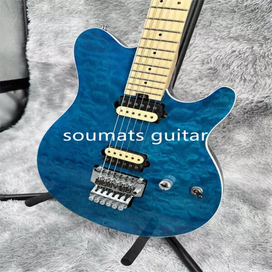 Solid Special Shape Blue Quilted Maple Electric Guitar FR Bridge 2H Open Pickups