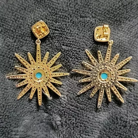 Adornia 14k Yellow Gold Plated Turquoise & Swarovski Crystal Starburst Earrings