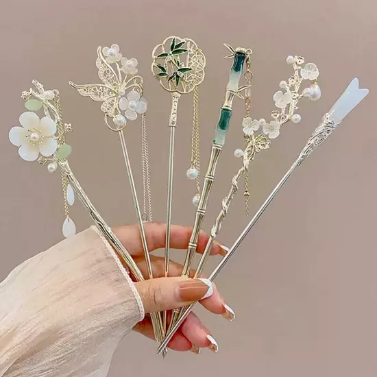 Classic Chinese Hair Stick Pins Butterfly Flower Handmade Hairpins Charm Jew WY4