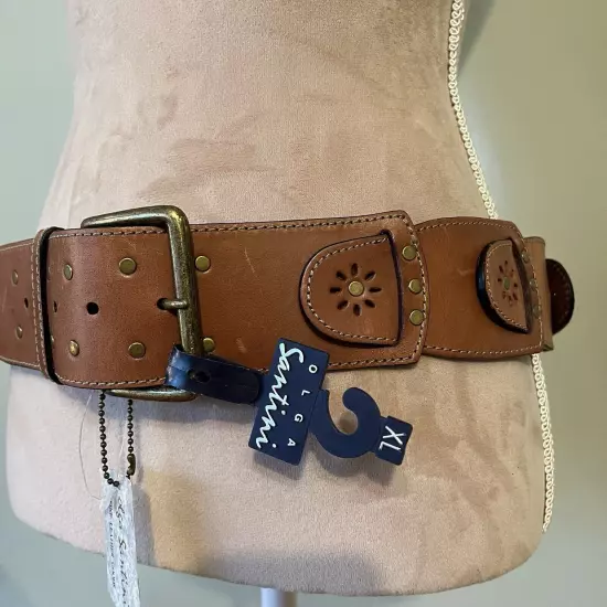 Olga Santino Brown Studded Leather Womens Belt XL 44” NWT