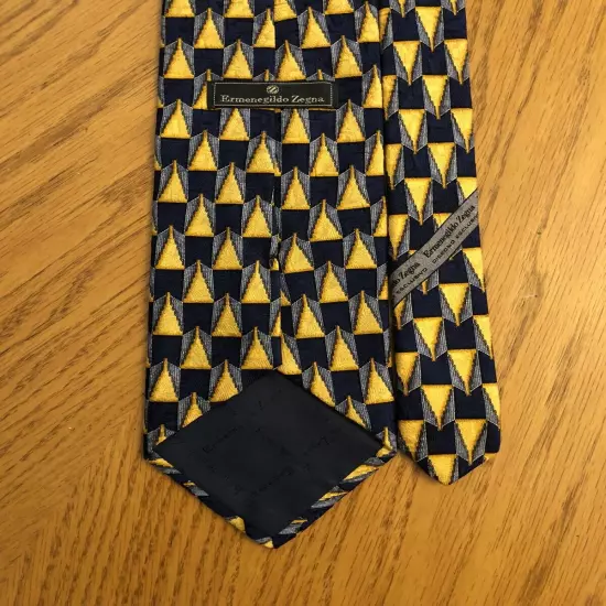 Ermenegildo Zegna Silk Tie, Blue & Gold Geometric Design