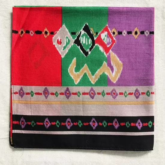 Vintage Handkerchief Fabric Woven Aztec Geometric Pattern Art Pocket Square 17"