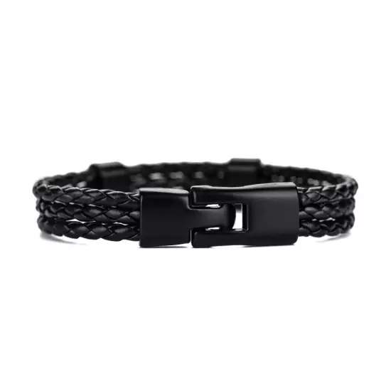 Men Male PU Strap Alloy Buckle Knitting Knitted Multilayer Bracelet Wristban HPT