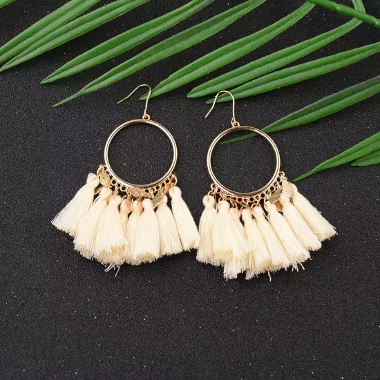 Fashion Women Bohemian Earrings Long Tassel Fringe Drop Dangle Ear Stud Jewelry