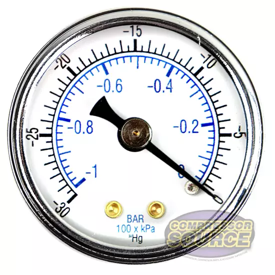 1/8" NPT 1.5" Vacuum Air Pressure Gauge 0 -30 PSI Center Back Mount