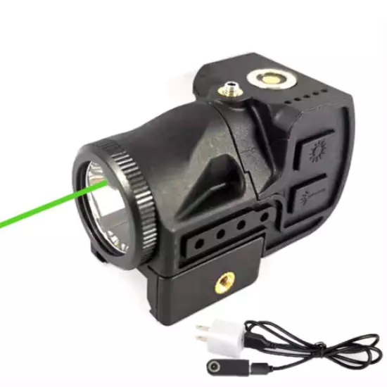 Magnetic Rechargeable Green Laser Rail Gun Pistol Light LED Flashlight Combo