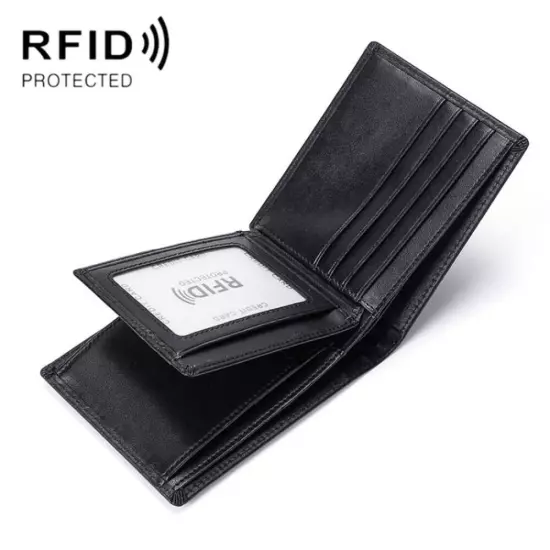 TP-215 Leather RFID Anti-theft Tri-fold Short Wallet(Black)