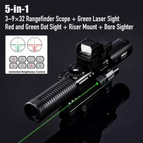 Rifle Scope 3-9x32 Red Green Illuminated Reticle for Picatinny w Weaver Rails