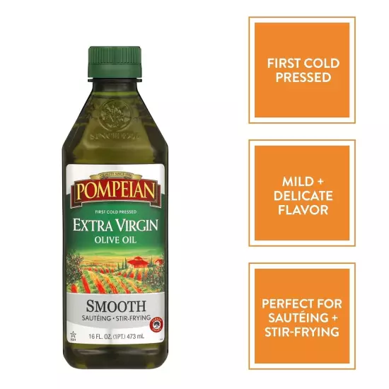 Pompeian Smooth Extra Virgin Olive Oil Naturally Gluten Free 16 FL. OZ., Single