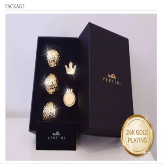 VERTINI 24K Gold PT. 3 Golf Balls and Ball Marker Set Luxury Gift Ball Pen Free