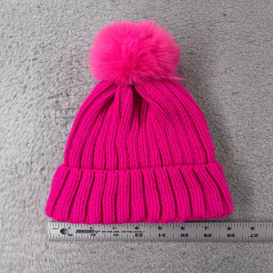 BP Nordstrom Beanie Toque Womens One Size Hot Pink Knit Detachable Pom Acrylic