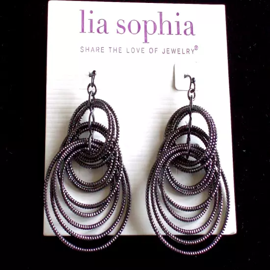 Beautiful Lia Sophia "VOLTAGE" Chandelier Statement Earrings, Black, NWT