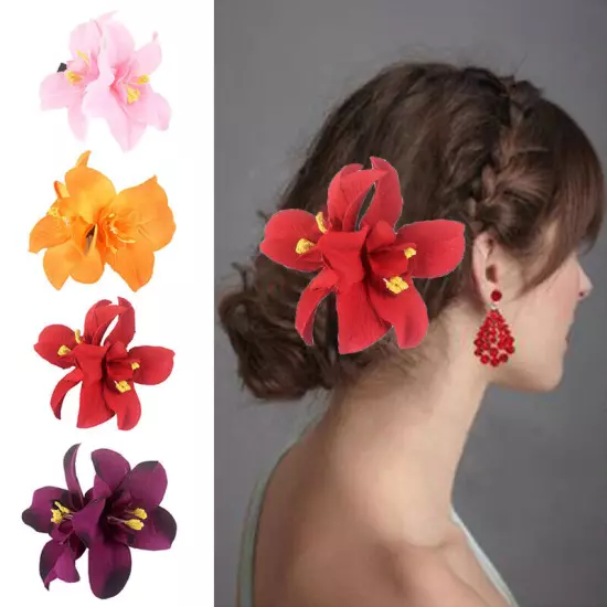 Orchid Flower Hair Clip Slide Grip Wedding Bridesmaid Prom Ball Vintage Pin 