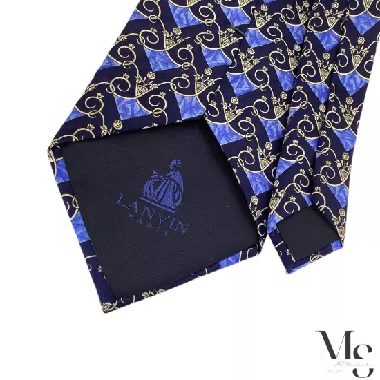 LANVIN PARIS Blue Baroque Luxury Silk Tie Made In France W:3.75’’ EX COND