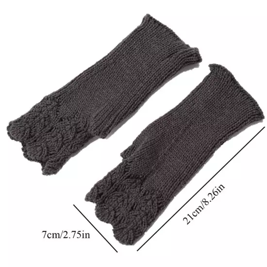 Womens Fingerless Gloves Wool Knitted Mittens Wrist Half Finger Short Gloves